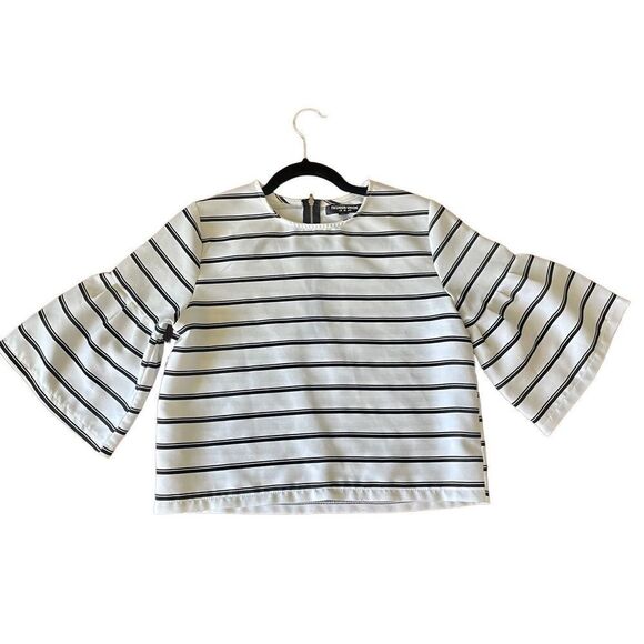 Fashion Union striped cropped bell sleeve top 8 - Picture 1 of 7